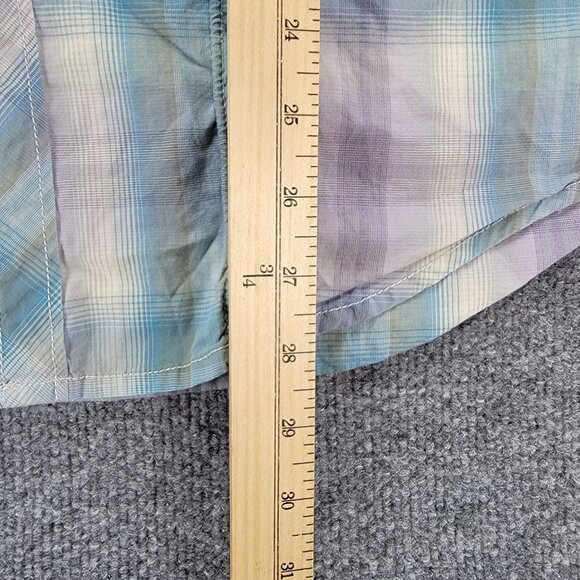 Guess Shirt Mens Medium Purple Blue Plaid Short Sleeve Western Pearl‎ Snap Rodeo - Picture 6 of 10